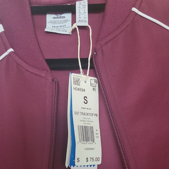 Adidas Burgundy Track Jacket with White Stripes - Picture 2 of 4